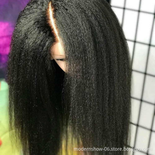 Kinky Straight Full Lace Wig Kinky Straight Human Hair Wigs Pre Plucked Hair Line Brazilian 8 to 28 Inch 100 Soft Black Light